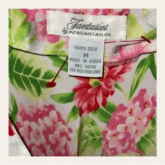 0283. FANTASIES BY MORGAN TAYLOR 100%‎ SILK NIGHTY FLORAL SPAGHETTI STRAPS SZ M - Picture 5 of 8